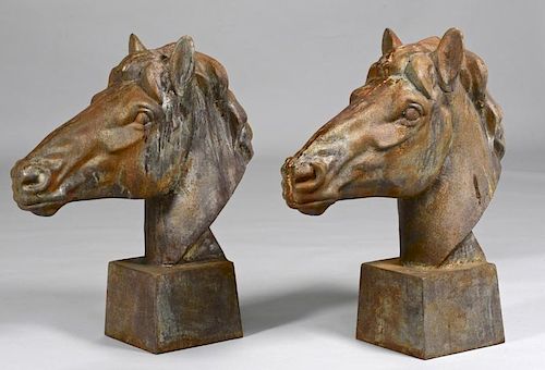 PAIR CAST IRON HORSE HEADSPair cast