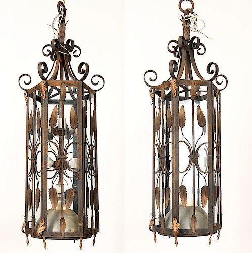 PAIR CAST IRON LANTERN FORM