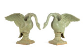 PAIR CAST IRON SWAN GARDEN FIG