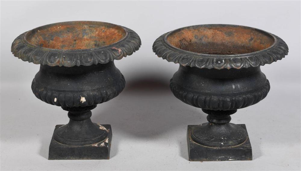 PAIR CAST IRON URNS HEIGHT: 17 X
