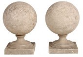 PAIR CAST STONE BALL FINIALS O