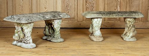 PAIR CAST STONE BENCHES WITH LOVE