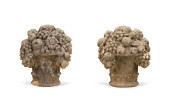 PAIR CAST STONE FRUIT BASKET G