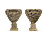 PAIR CAST STONE FRUIT BASKET G