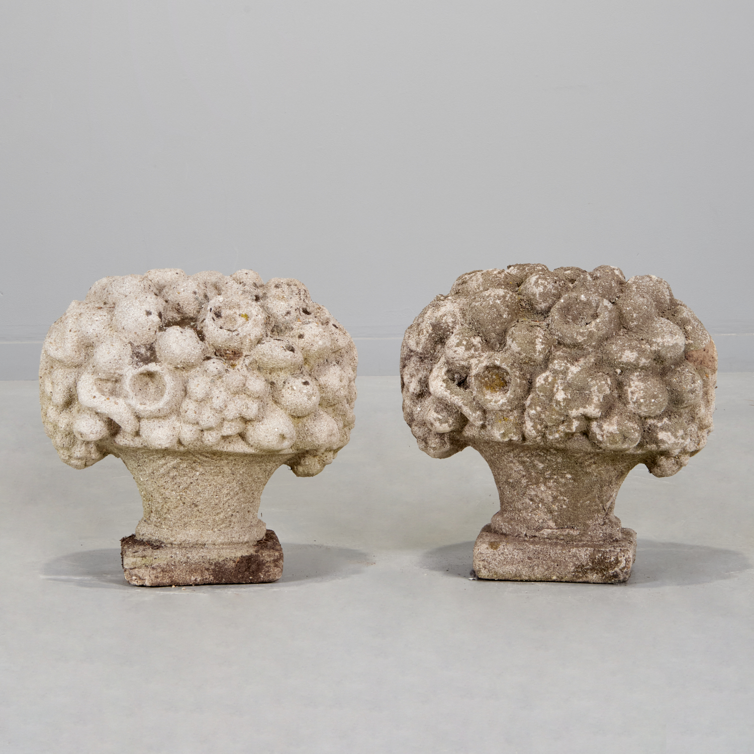 PAIR CAST STONE FRUIT BASKET GARDEN