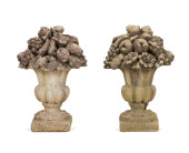 PAIR CAST STONE FRUIT URN GARD