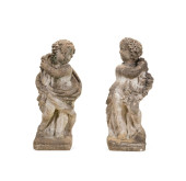 PAIR, CAST STONE GARDEN PUTTI