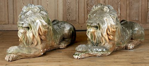 PAIR CAST STONE LION GARDEN
