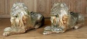 PAIR CAST STONE LION GARDEN SC