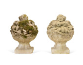 PAIR CAST STONE LOW FRUIT BASK