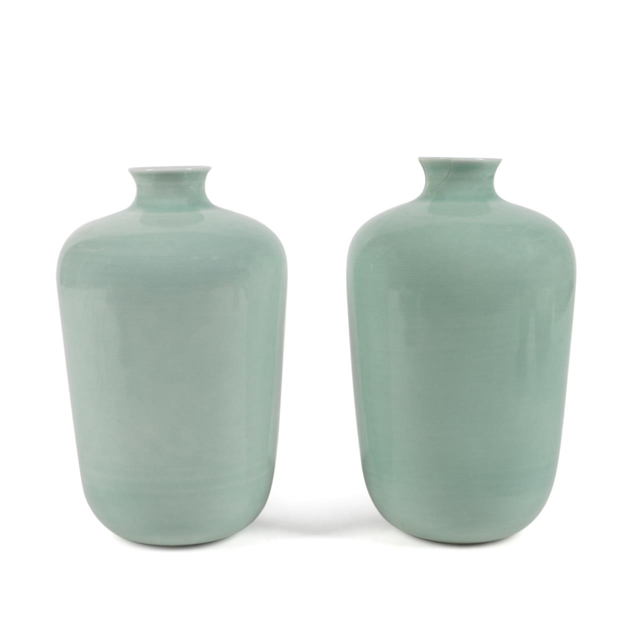 PAIR CELADON ASIAN VASES,