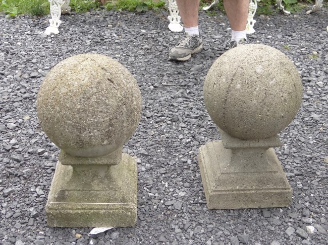 Pair cement ball form garden