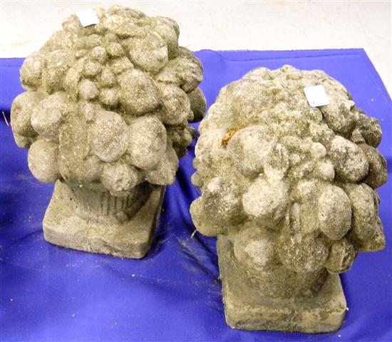 Pair cement baskets with fruit  9''