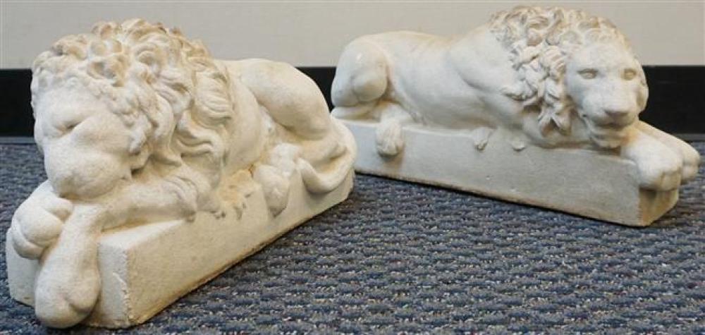 PAIR CEMENT FIGURES OF RECUMBENT