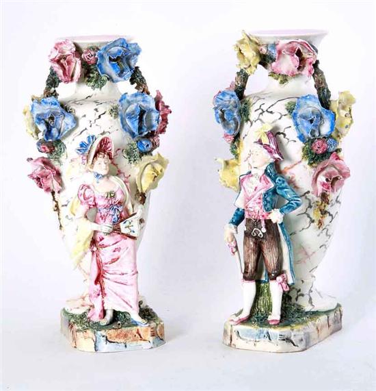 Pair ceramic figural vases circa