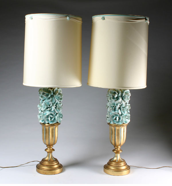 Pair ceramic lamps with floral