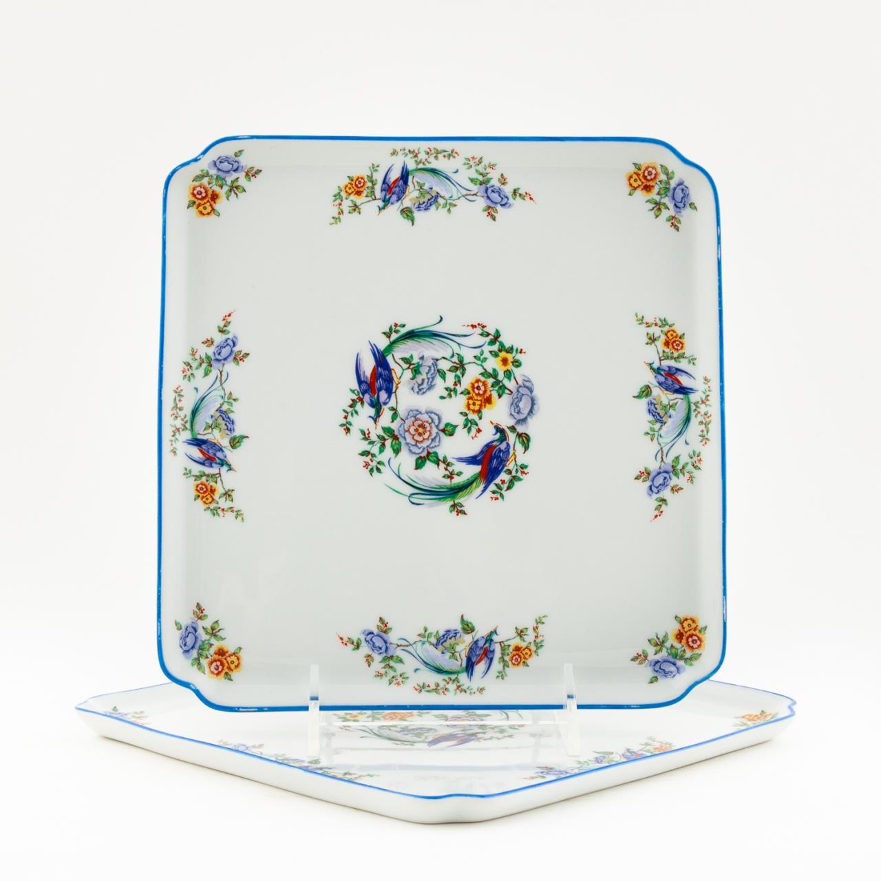 PAIR, CHAMART LIMOGES FLORAL & BIRD