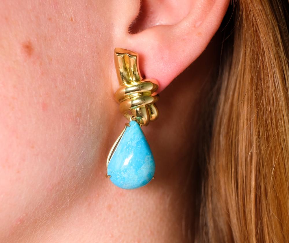 PAIR, CHARLES TURI 18K YG TURQUOISE