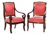 Pair Charles X inlaid mahogany