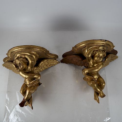 PAIR CHERUB-FORM GILT