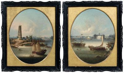 Pair China trade paintings,