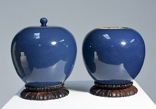 PAIR CHINESE 19TH C. BLUE GLAZE