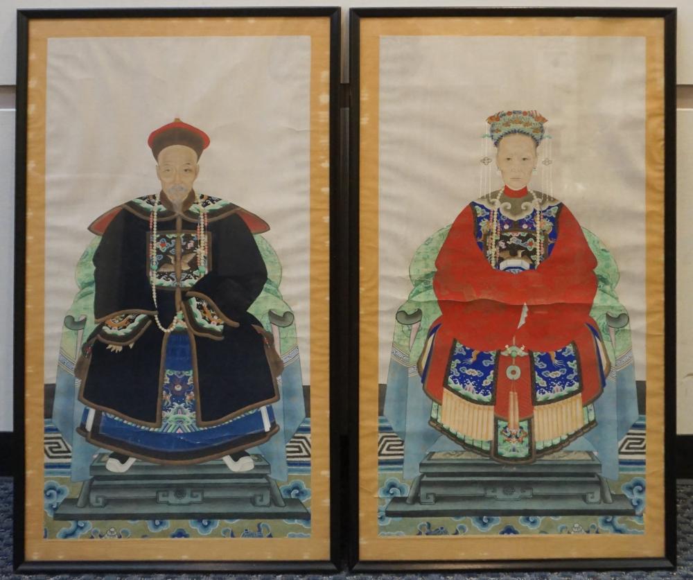 PAIR CHINESE ANCESTRAL PORTRAITS,