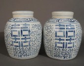 PAIR CHINESE BLUE AND WHITE PO