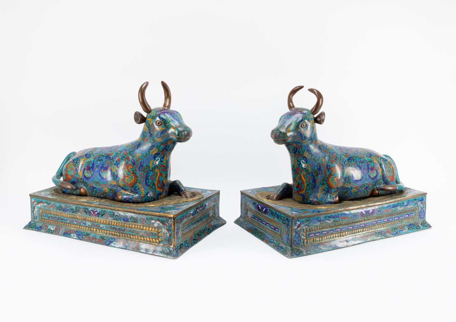 PAIR, CHINESE BLUE CLOISONNE