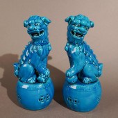 PAIR CHINESE BLUE GLAZED CERAM