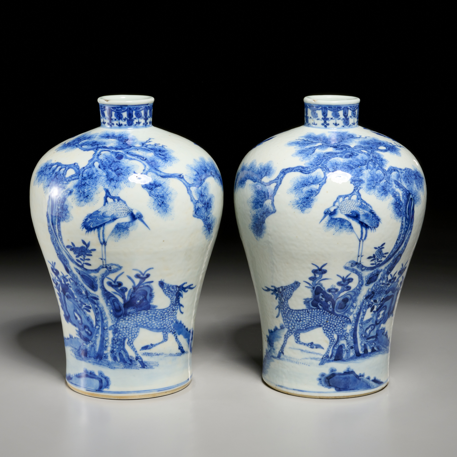 PAIR CHINESE BLUE & WHITE MEIPING
