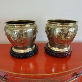 PAIR CHINESE BRASS PLANTERS ON