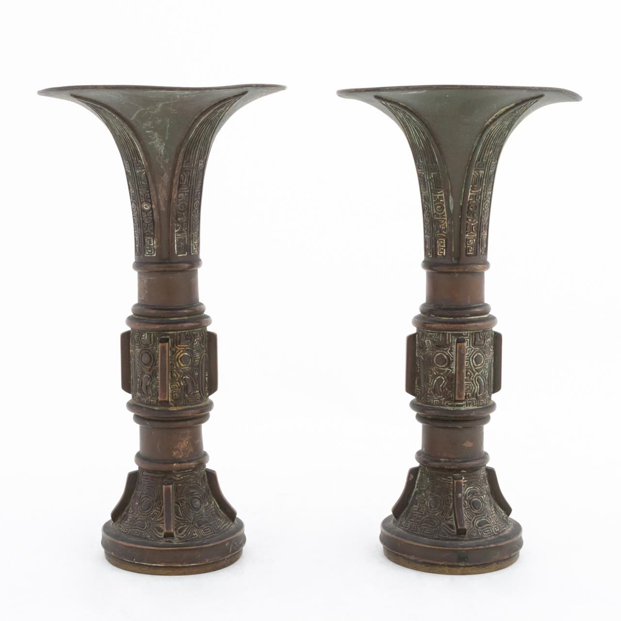 PAIR, CHINESE BRONZE ARCHAIC GU