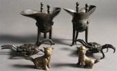 PAIR CHINESE BRONZE CRABS, PAI