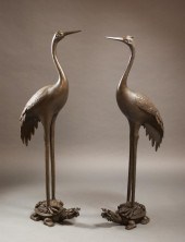 PAIR CHINESE BRONZE CRANE AND