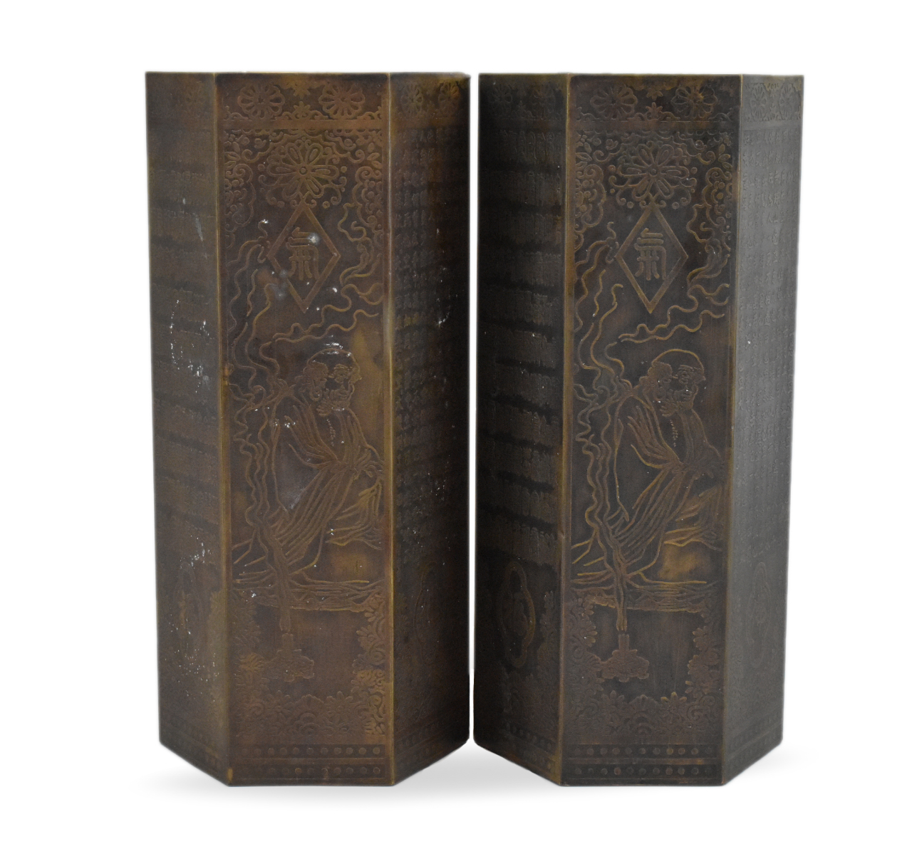 PAIR CHINESE BRONZE HEXAGONAL