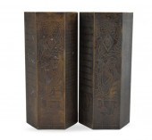 PAIR CHINESE BRONZE HEXAGONAL