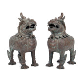 PAIR CHINESE BRONZE STANDING L