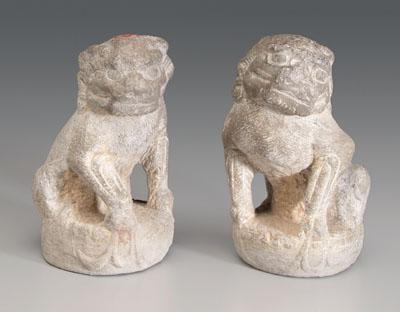 Pair Chinese Buddhist lions: carved