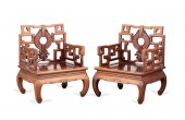 PAIR CHINESE CARVED HARDWOOD L
