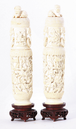 Pair Chinese carved ivory covered