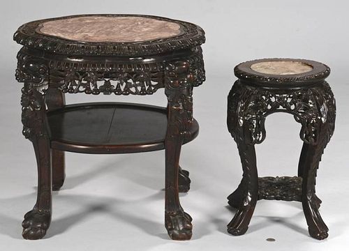 PAIR CHINESE CARVED LOW TABLES W/