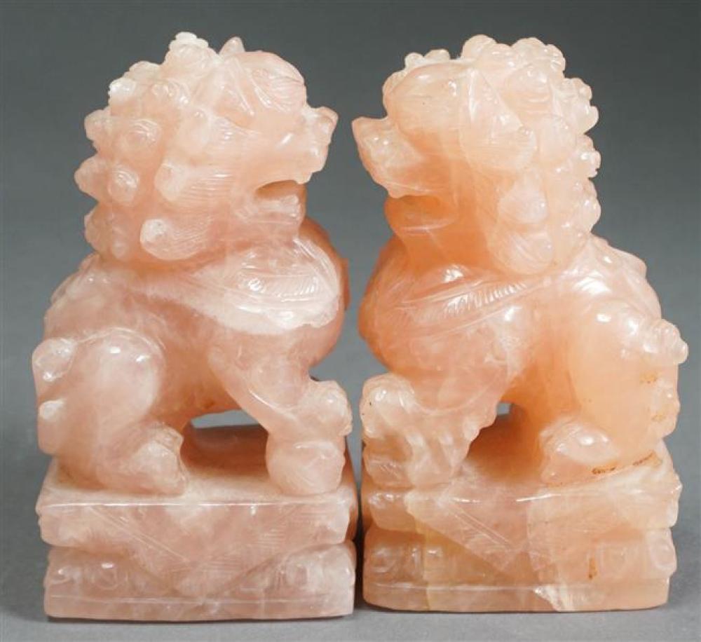 PAIR CHINESE CARVED ROSE QUARTZ FOO