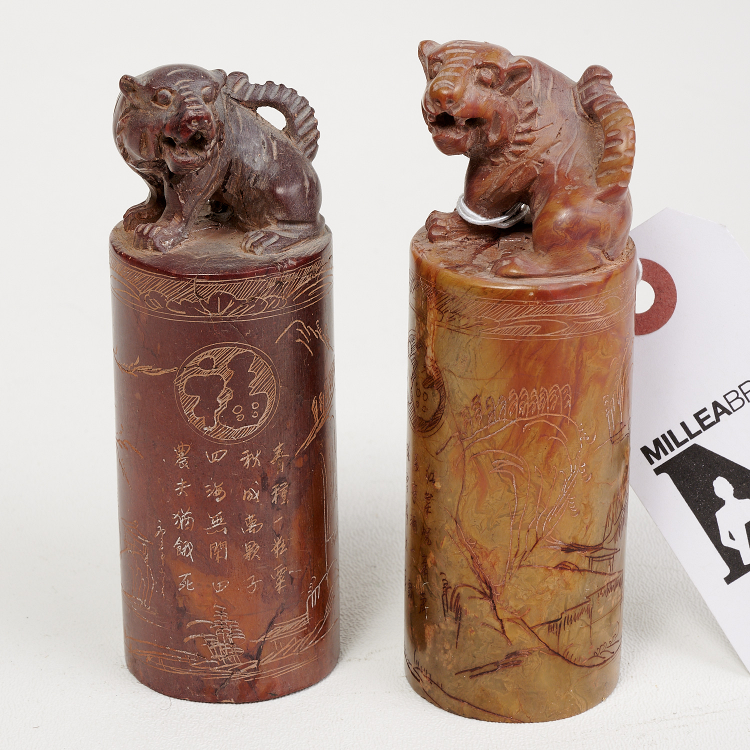 PAIR CHINESE CARVED SOAPSTONE SEALS