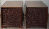 PAIR CHINESE CARVED TEAK SIDE