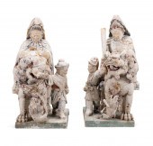 PAIR CHINESE CARVED WOOD DIETI