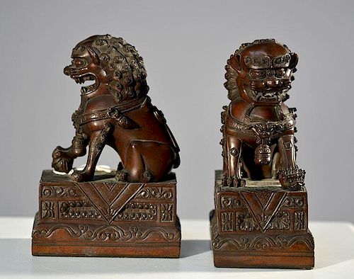 PAIR CHINESE CAST BRONZE FOO