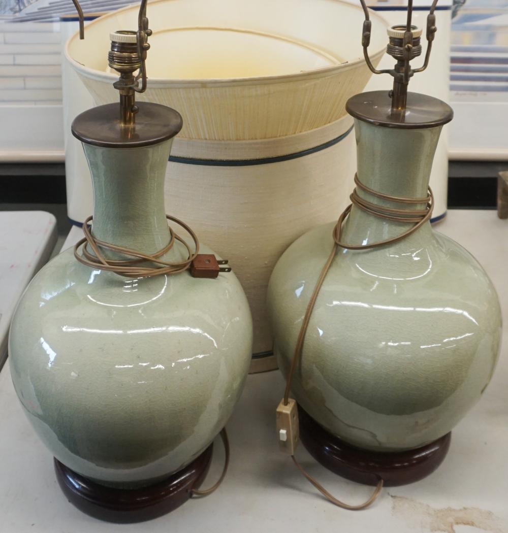 PAIR CHINESE CELADON CRACKLE GLAZED