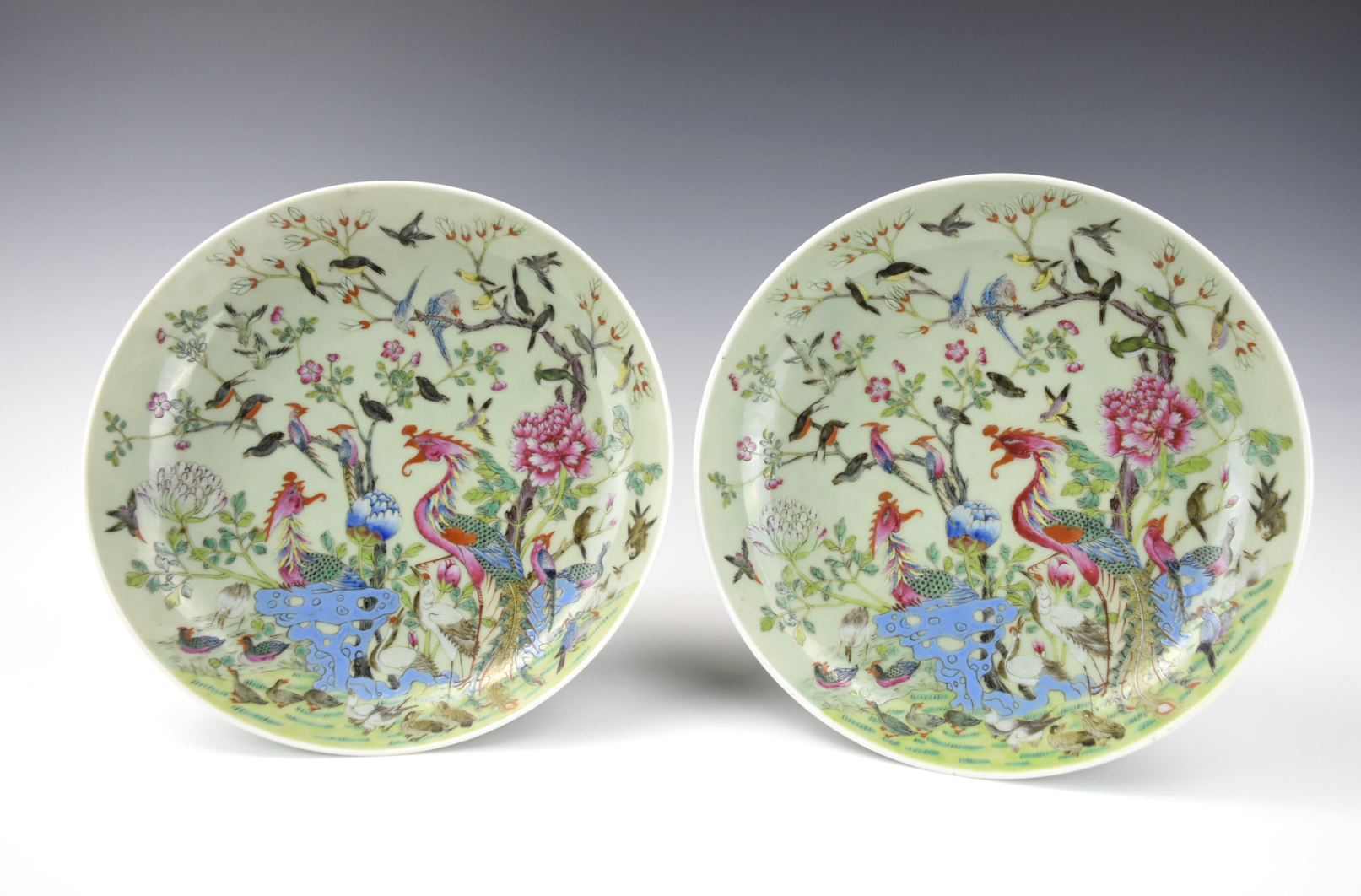 PAIR CHINESE CELADON FAMILLE ROSE