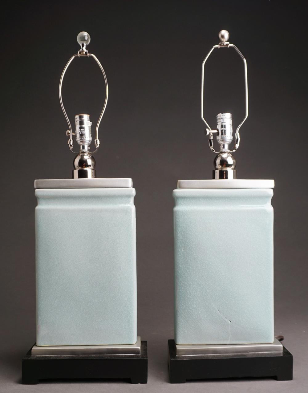 PAIR CHINESE CELADON GLAZE LAMPS,